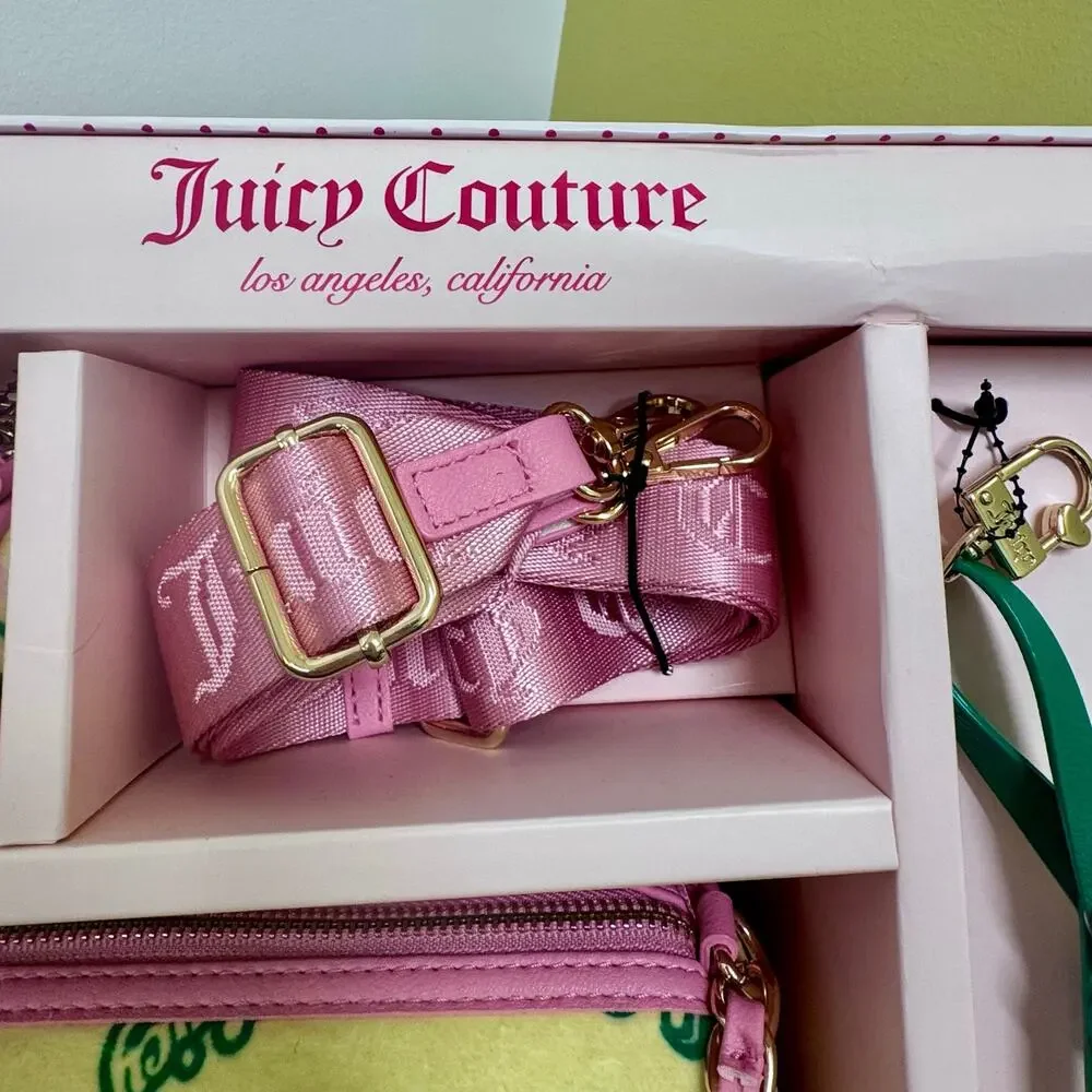 Juicy Couture Heritage Cherry Barrel Bag Gift Set Yellow Charm Mini Crossbody